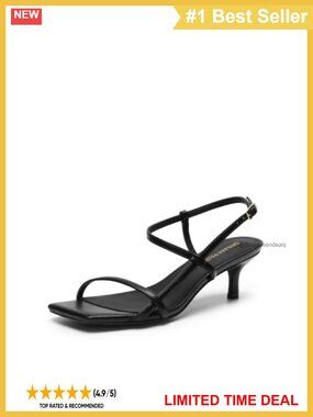 Women's Low Kitten Heel Ankle Strap Sandals Square Toe Faux Leather